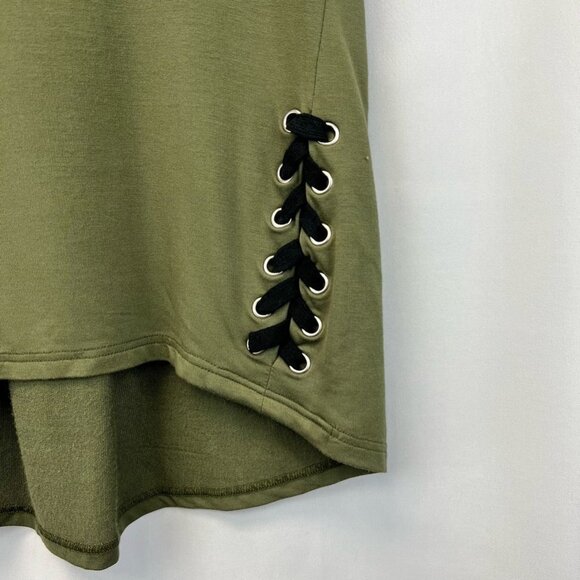 Bobi Los Angeles Womens Blouse Olive Green Short Sleeve Lace Up Detail Pleat S - Picture 5 of 10